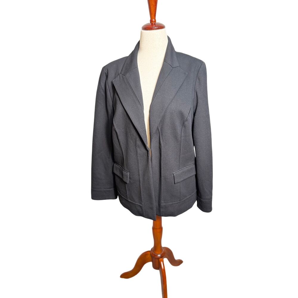 Chico's jacket blazer black stretch knit lapel one frog closure lined Sz 3 US XL